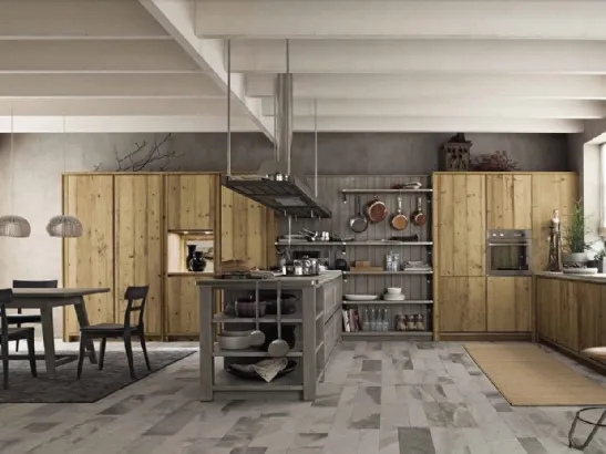 Cucina Moderna con isola in legno vecchio con top in pietra Maestrale M03 di Scandola