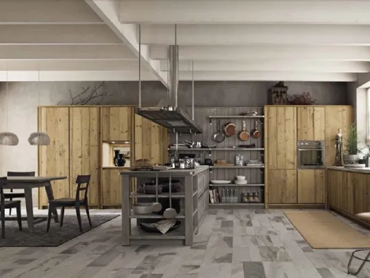 Cucina Moderna con isola in legno vecchio con top in pietra Maestrale M03 di Scandola