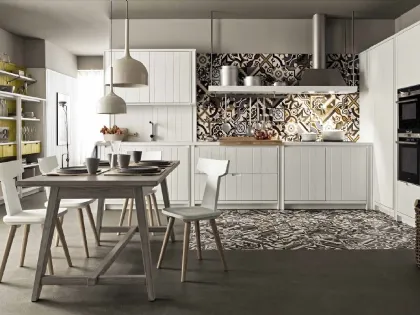 Cucina Moderna lineare in legno finitura bianco gesso Maestrale M04 di Scandola