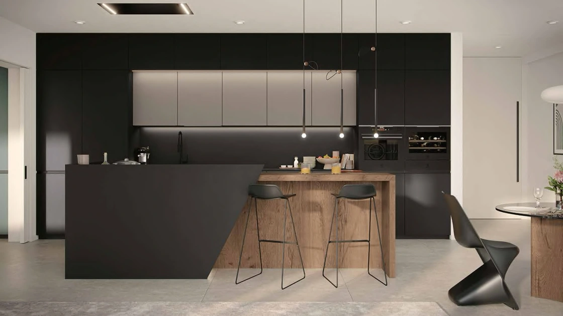 Cucina Moderna in Fenix Nero con isola MK07 di Gentili Cucine