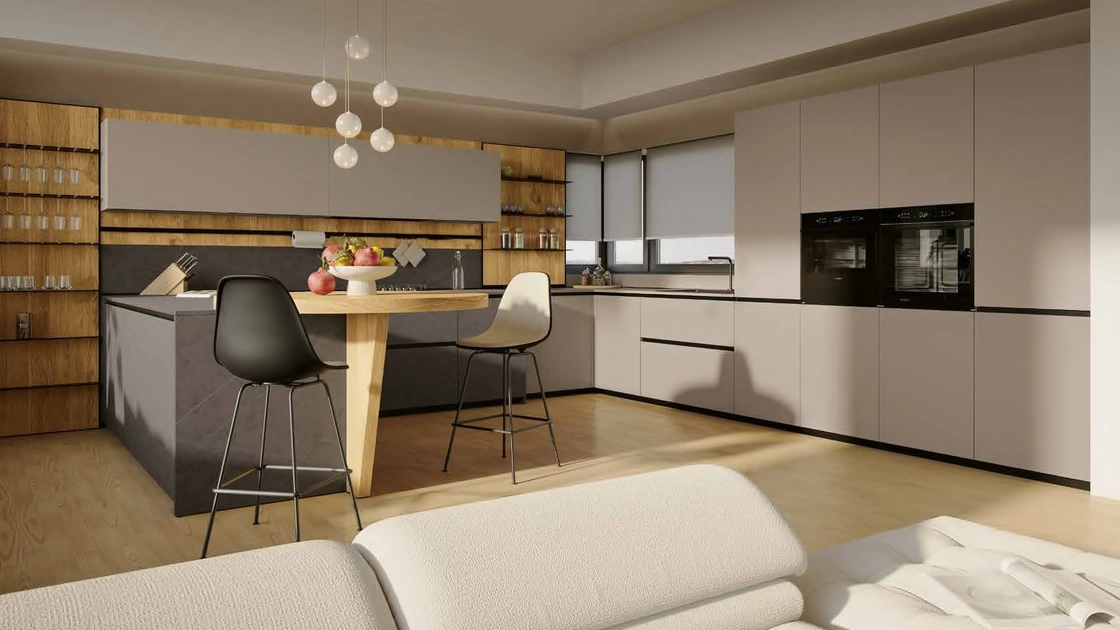 Cucina Moderna in pet e laminato con penisola MK11 di Gentili Cucine