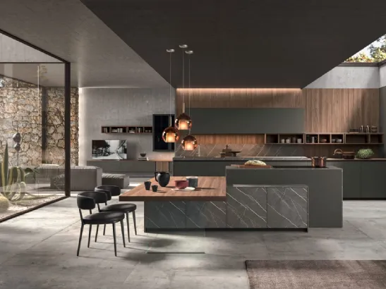 Cucina Moderna con isola Time 08 in laccato Bianco e laccato metal semilucido di Gentili Cucine